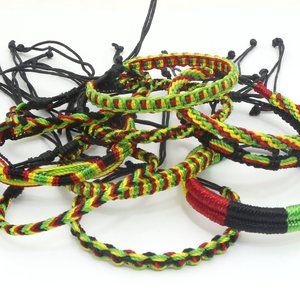Bundle of 10 Rasta Color Designed Drawstring Adjustable Bracelets
